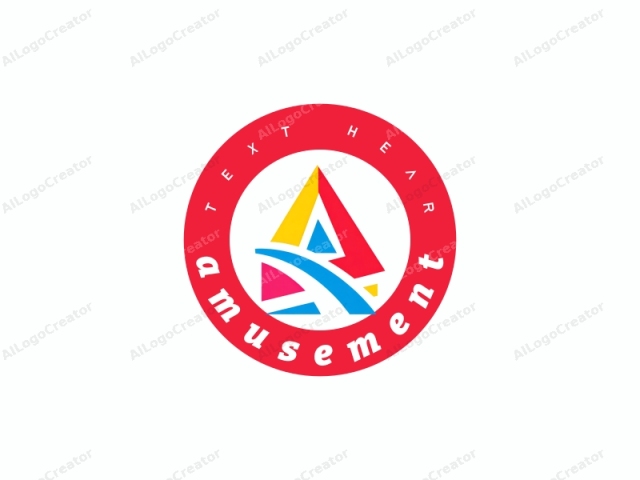 La imagen es un diseño de logotipo digital moderno. El elemento central es una casa estilizada con un techo triangular, representada en colores audaces y vibrantes. El techo está compuesto por tres segmentos triangulares: el más grande en la parte superior es rojo, el del medio