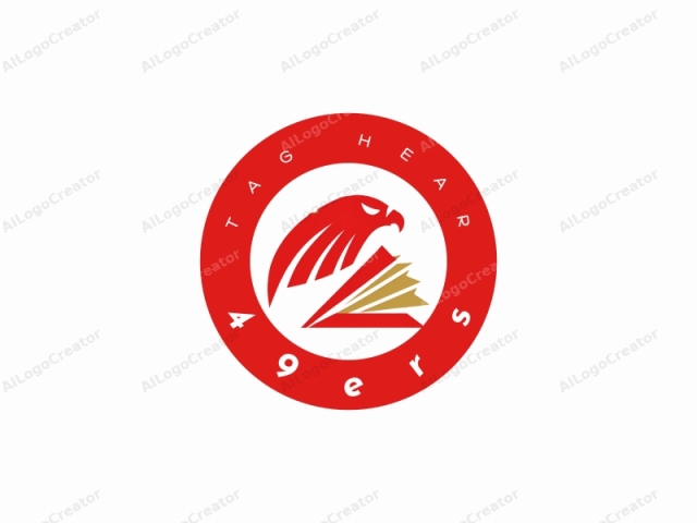 El logo presenta un águila estilizada en vista de perfil, con un cuerpo y alas de un vibrante rojo, simbolizando fuerza y determinación. La cabeza del águila está detallada con un pico afilado y ojos intensos y penetrantes, transmitiendo enfoque y vigilancia.