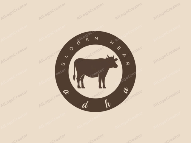 Este es un logotipo minimalista en estilo de silueta que representa una vaca estilizada. La imagen está completamente en tonos marrones, con la vaca ocupando el área central izquierda de la composición. La vaca está representada en un marrón sólido y uniforme, sin ningún detalle adicional.