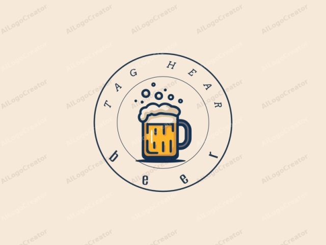 The image is a minimalist vector illustration of a beer mug. The mug is centrally placed against a plain beige background, devoid of any other objects or patterns. The beer mug is depicted in a clean, modern style with thick, black outlines and minimal