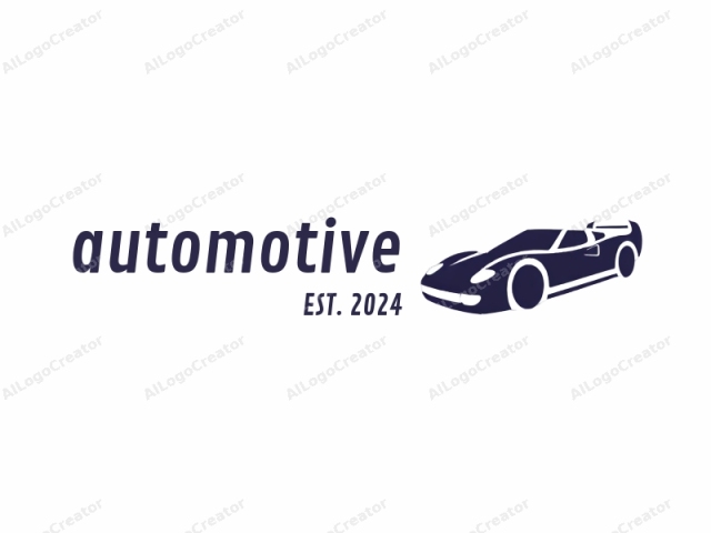 El logotipo es una ilustración vectorial minimalista en blanco y negro de un auto deportivo. El auto se representa en una forma estilizada y de silueta con líneas nítidas y limpias. Se enfatiza el diseño aerodinámico y elegante del vehículo, mostrando un cuerpo bajo y curvado con