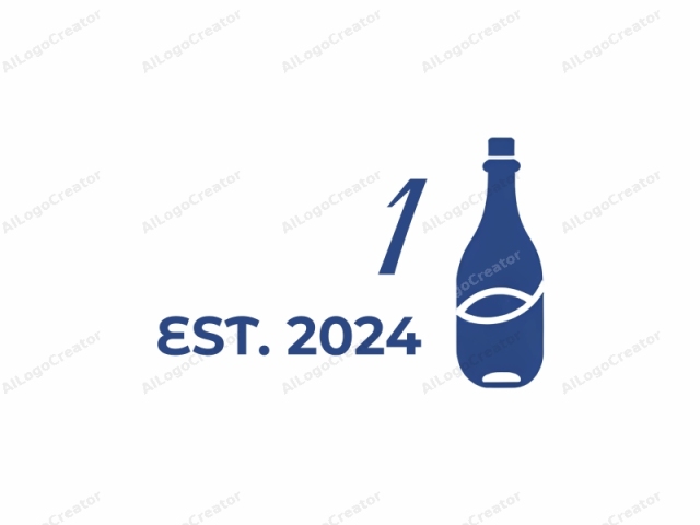 Eine minimalistische grafische Illustration in einem blau-weißen Farbschema. Das Bild zeigt eine stilisierte Flasche in einem modernen und einfachen Design. Die Flasche ist in einem soliden Blau mit glatten, sauberen Linien und einer gleichmäßigen Dicke dargestellt. Sie weist eine traditionelle zylindrische Form auf