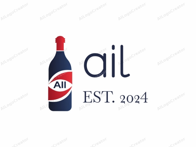 La imagen es un logo minimalista, creado digitalmente de una botella. La botella se representa en un estilo simplista, sin texturas adicionales ni sombreado, utilizando una paleta de colores limitada de rojo, azul y blanco. La botella está posicionada verticalmente con el