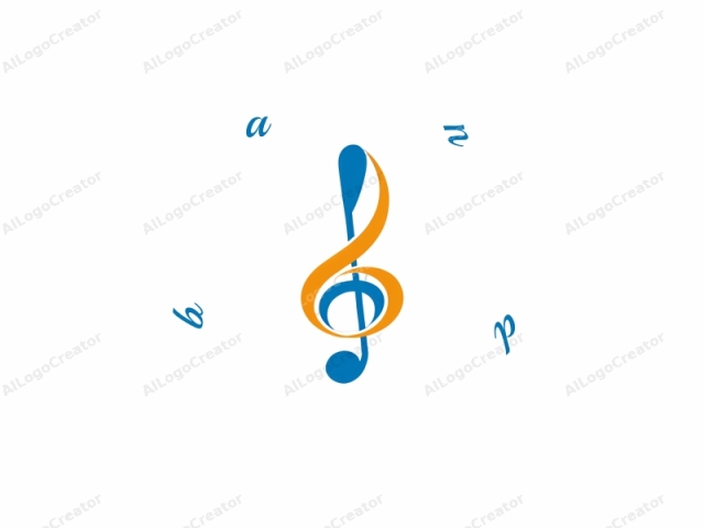 Das Logo-Bild ist eine minimalistische, abstrakte Darstellung eines musikalischen Violinschlüssels. Es besteht aus zwei Hauptelementen: einem orangefarbenen Violinschlüssel-Haken und einem blauen Violinschlüssel-Stamm. Der orangefarbene Violinschlüssel-Haken wird dargestellt