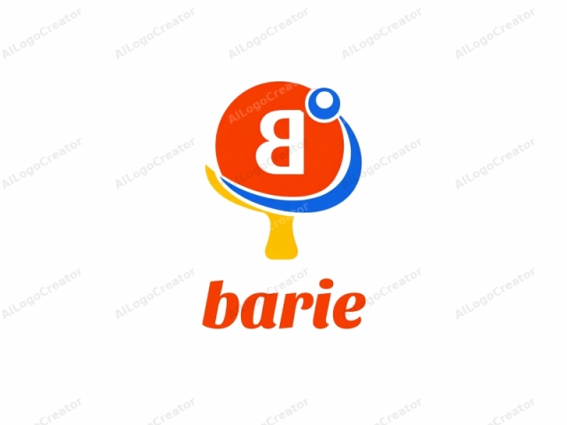 Este es un diseño de logotipo digital y minimalista que presenta un paddleball estilizado, a menudo referido como paddleball. El diseño utiliza colores sólidos y audaces para transmitir simplicidad y claridad. El logotipo está centrado sobre un fondo blanco liso, destacando los elementos