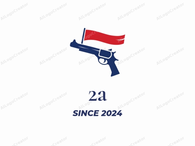 This is a minimalist, vector-style logo, featuring a stylized depiction of a pistol in blue, with a red flag flying above it. The pistol is rendered in a flat, solid color with clean, sharp edges, devoid of any textures or