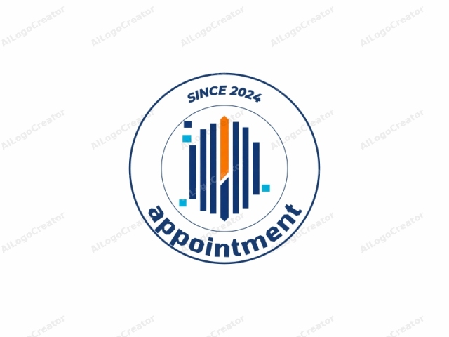 Dies ist ein minimalistisches grafisches Logo mit einem stilisierten, geometrischen Design. Das Hauptelement ist eine hohe, rechteckige Form, die aus abwechselnden vertikalen Streifen in zwei Farben besteht: dunkelblau und orange. Die blauen Streifen sind etwas dicker als die orangefarbenen.