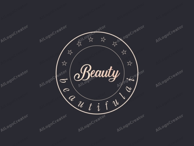 The logo image features the word "Beauty" prominently displayed against a dark navy blue background. The text is rendered in a graceful, cursive script with a light pink hue, giving it a delicate and elegant appearance. The pink color stands out subtly