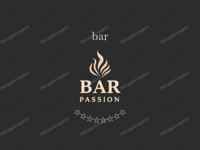 Dies ist ein digitales Grafiklogo für ein Unternehmen namens "BAR Passion." Das Design zeichnet sich durch einen minimalistischen, modernen Stil mit klaren Linien und einem dunklen Hintergrund aus. Oben befindet sich eine stilisierte, abstrakte Darstellung einer Flamme oder eines Feuers, bestehend