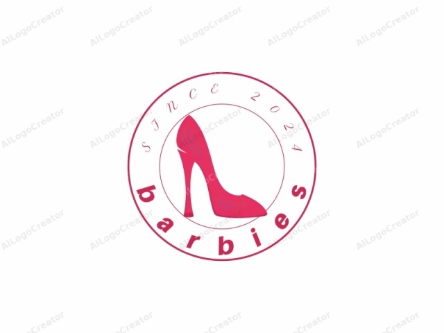 Este es un logotipo gráfico vectorial que presenta un zapato de tacón alto estilizado. El zapato se representa en un tono rosa vibrante y audaz, de pie sobre un fondo blanco intenso. El diseño es sencillo, con líneas limpias y una estética minimalista. El zapato