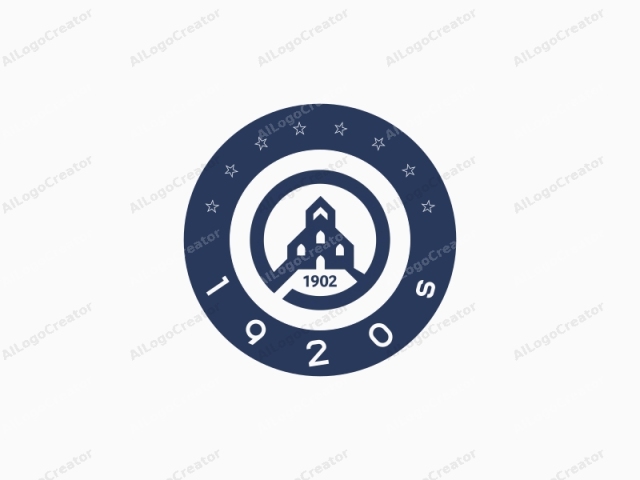 This logo features a stylized graphic design. It consists of a large, circular navy blue emblem containing a smaller, central navy blue graphic of a church. The church graphic is simplified and symmetrical, with two identical wings extending from a central body