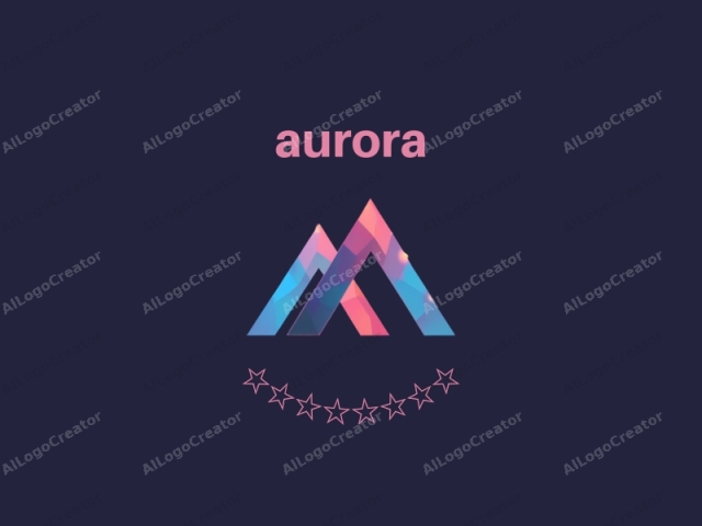 a stylized mountain range set against a dark blue background scattered with faint, star-like sparkles. The mountain peaks are depicted in a modern geometric style, with sharp, triangular shapes forming the ridges and slopes. The color scheme is vibrant,