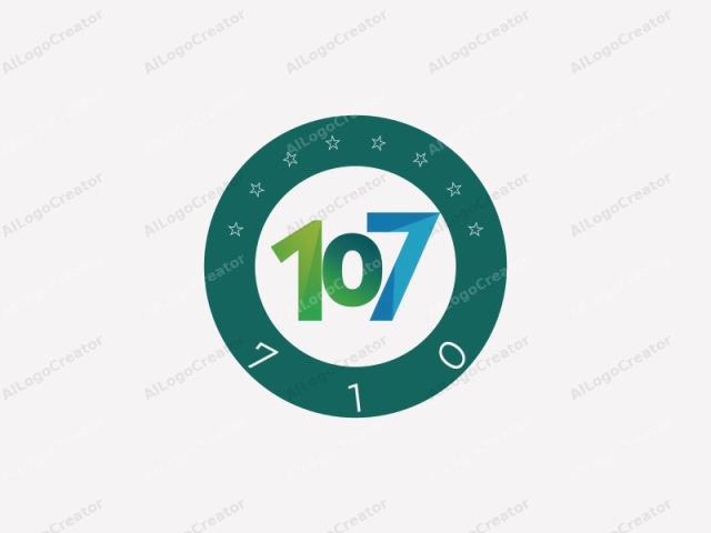which is a minimalist design featuring the numeral "107" in bold, three-dimensional lettering. The "1" is rendered in green, transitioning to blue, and the "0" and "7" are solid blue. Each numeral is styl