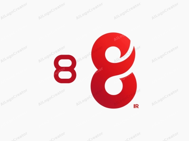 The image is a minimalist, digital logo. Centered on a stark white background, the logo features a bold, modern design with a prominent red color scheme. The logo consists of two primary elements: the number "8" and a stylized