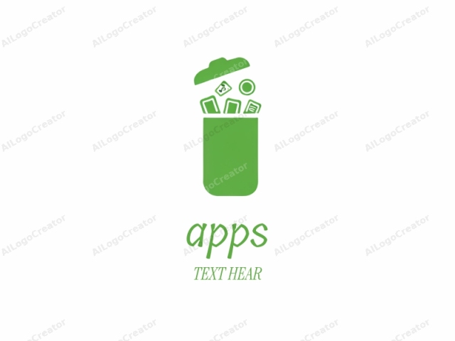 The logo image is a simplified, digital graphic illustration featuring a green, rectangular garbage bin with a white background. The garbage bin is depicted with its lid lifted, revealing its interior. Inside the bin, various items are scattered, including a green question