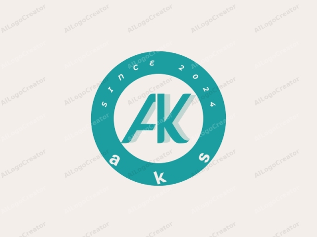 a minimalistic graphic with a clean, modern design. The image features a stylized, capitalized "AK" in a bold, sans-serif font. The lettering is in a teal blue color and has a shadow effect, creating a slight three