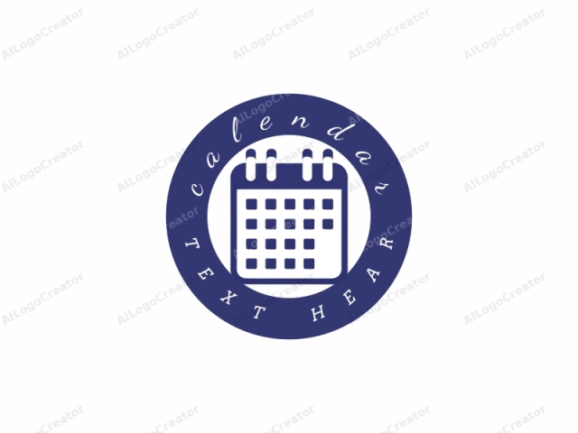 This image, depicting a calendar, is a simplistic, minimalist, and monochromatic design in dark blue on a white background. The calendar is square-shaped and centered, with a bold, clean line outlining its edges. The top of the calendar