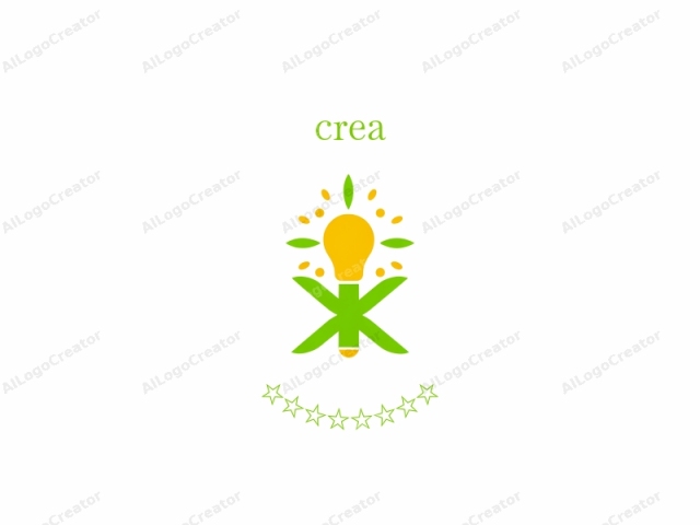 Este es un logo vectorial limpio y minimalista compuesto por formas sólidas en colores vibrantes sobre un fondo blanco intenso. El motivo central representa una bombilla de luz amarilla brillante colocada verticalmente, con un tallo y una hoja verde que emergen de su parte superior, simbolizando la creatividad y la innovación.