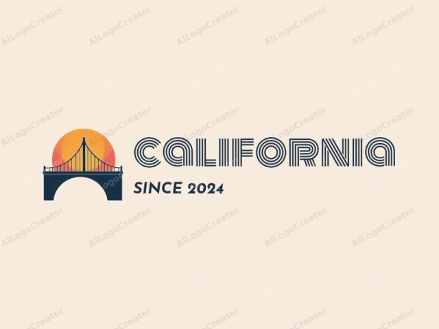 featuring a minimalist and abstract depiction of a bridge. The logo is characterized by clean lines and a muted color palette. Central to the image is a stylized representation of a bridge with a single arch, set against a plain beige background. The bridge is