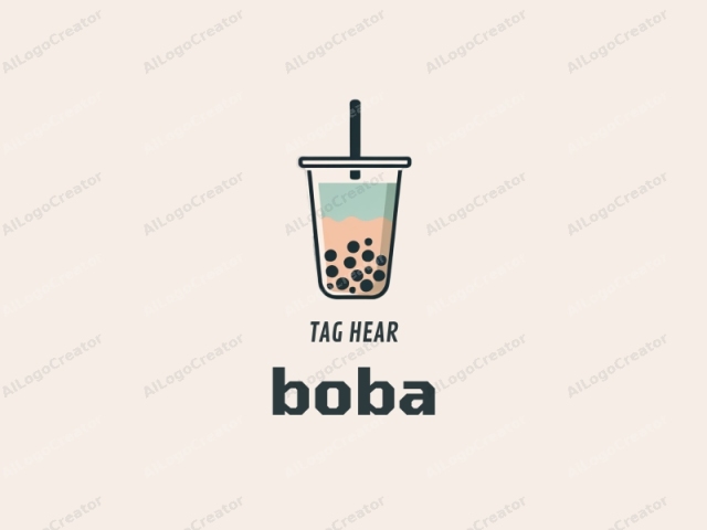 in vector graphic design style. This is a simple, minimalistic illustration of a glass of bubble tea. The glass, which is cylindrical and transparent, is centered against a plain, light beige background. Inside the glass, the liquid is colored in a