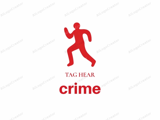 The image is a simplistic, flat, red silhouette of a human figure in motion, resembling a stylized running man. The figure is devoid of intricate details, with no facial features, clothing, or other accessories. It is positioned centrally on a