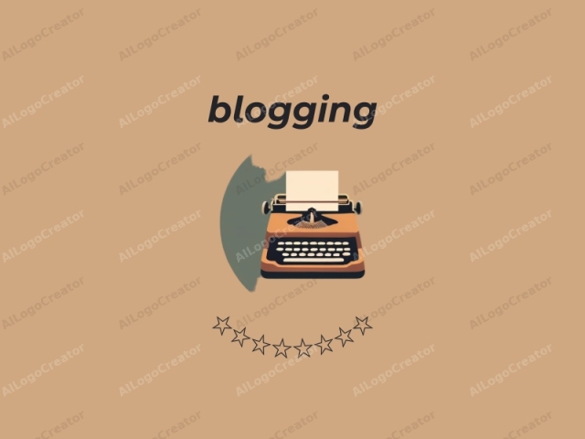 This minimalist, flat-draw style logo depicts an old-fashioned typewriter. The background is a solid, muted olive green, creating a stark contrast with the typewriter. The typewriter itself has a retro aesthetic, featuring a tan, metallic frame