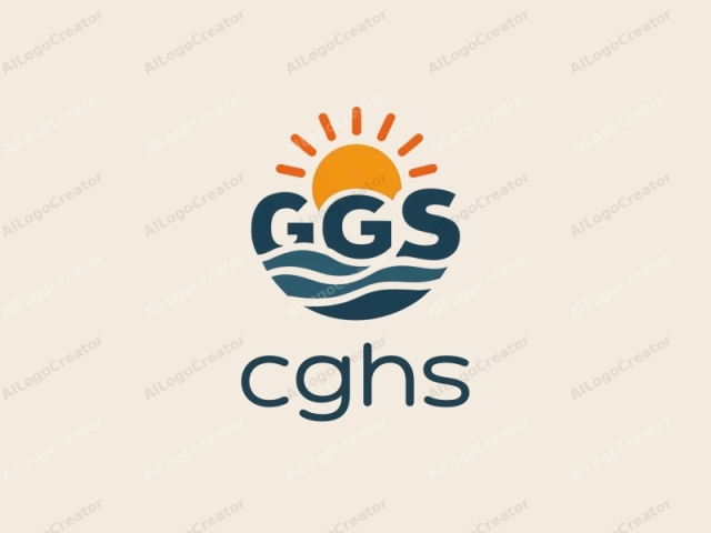 The image is a digital, stylized graphic logo depicting an organization or brand. It features a minimalist design with clean lines and modern aesthetics. The logo comprises three primary elements: a sun, waves, and the initials "GGS." The sun