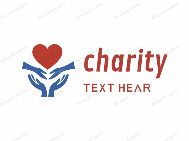 The image is a simple, minimalist logo featuring two blue hands, one on each side, gently cradling a large, vivid red heart. The hands are stylized with clean lines and smooth edges, giving a sense of tenderness and care