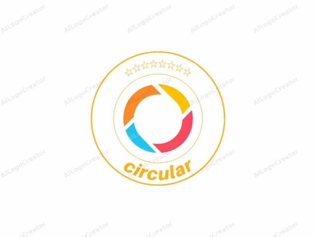 The image is a simple, modern logo consisting of a stylized circle with four triangular sections, each section in a different color. The top section is orange, the right section is blue, the bottom section is red, and the left section is