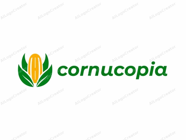 featuring a stylized graphic of a corn kernel against a white background. The logo is clean and modern, with bold, simplified shapes. The central element is a large, oval-shaped corn kernel in bright yellow, symbolizing the main product. Surround