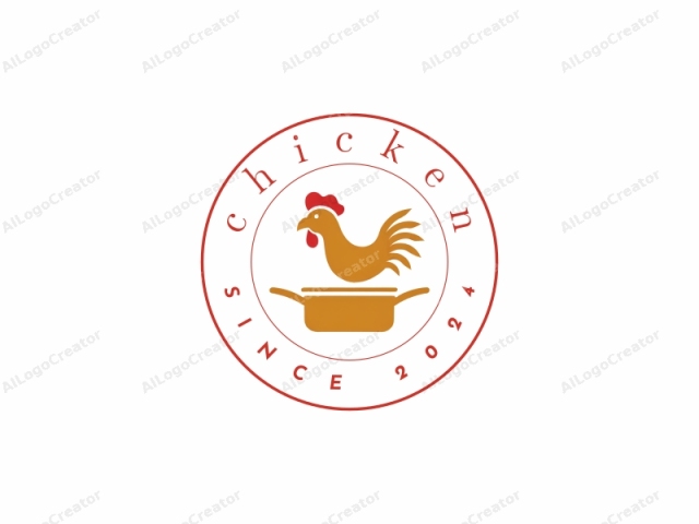 The logo image features a stylized, flat design illustration depicting a rooster perched atop a large pot. The rooster is rendered in a rich, warm yellow color, with distinct, simplified features such as a triangular head, a prominent red