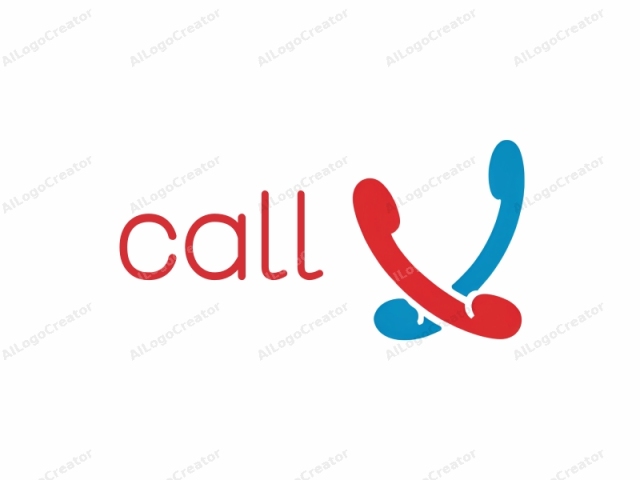 which depicts two stylized, abstract telephones crossing each other. The telephones are depicted as simple, geometric shapes with curved lines and rounded edges. The phone on the left is painted in a bright red color, while the phone on the right