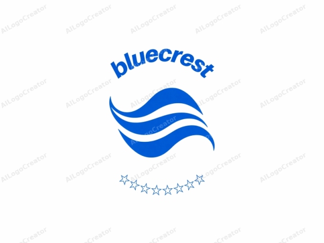 The image is a simple, abstract, and minimalist design, featuring a stylized, blue, wavy line against a plain white background. The wavy line has three distinct, flowing curves that resemble the undulating movement of water. The blue