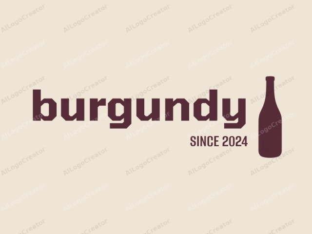 This image features a minimalist design of a wine bottle rendered in a solid, deep burgundy color against a plain beige background. The bottle is positioned centrally and is viewed from a front perspective, making it appear upright with its neck slightly tapered. The