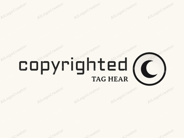 The image is a minimalist, black and white, digital logo featuring a prominent crescent moon symbol. The crescent moon is centered within a thick black circular border. The circle and crescent are the only elements in this simplistic design. The background