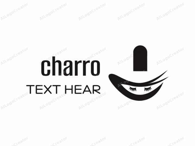 This is a minimalist, black-and-white logo designed in a clean, geometric style. The main subject is the silhouette of a stylized eye, with a prominent eyelid and eyebrow extending upward, resembling an elegant, curved brim. The eyel