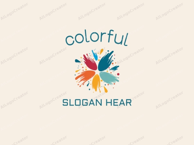Dies ist ein digitales Logo mit einem dynamischen, abstrakten floralen Design, das aus fünf großen Blütenblättern besteht. Jedes Blütenblatt ist in einer lebendigen Farbe dargestellt: rot, blau, orange, grün und türkis. Die Blütenblätter strahlen vom Zentrum nach außen und bilden