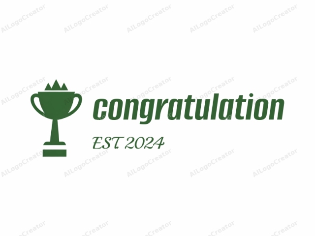 This is a simplified, green, monochromatic icon of a trophy, set against a plain white background. The trophy is a traditional, two-handled cup with a flat, circular bowl and a narrow, upright stem. The bowl is adorned