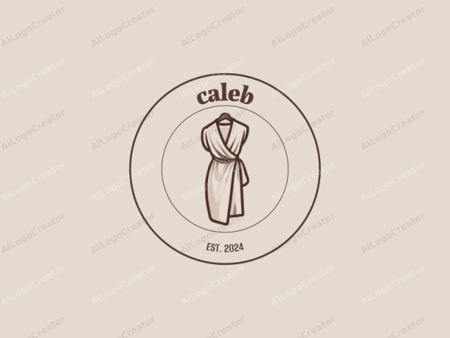 The image is a digital drawing of a simple, elegant, and minimalist nature. It depicts a woman's beige knee-length wrap dress hanging on a mannequin head, showcasing the dress's V-neck design, side pockets, and cinched waist