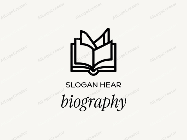 This is a minimalist, black-and-white line drawing of an open book. The image is symmetrical and consists of straight, simple lines, devoid of shading or intricate detailing. The book is positioned centrally, with its pages slightly overlapping at the top