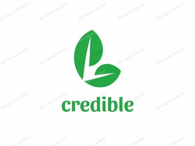 a stylized, green leaf. This is a minimalist, vector graphic logo, featuring a simple, yet distinct design. The leaf is depicted with two main elements: the upper portion and the lower portion. The upper portion of the leaf resembles a