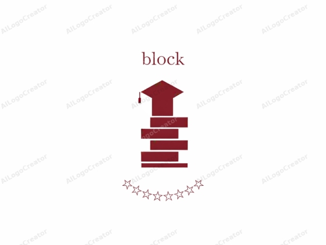 Este es un diseño de logotipo minimalista compuesto principalmente por tres bloques rectangulares rojos apilados verticalmente en el lado izquierdo de la imagen. Encima de estos bloques rectangulares hay una gorra roja, que se asemeja a una gorra de graduación, con un pequeño fleco en la punta. La gorra