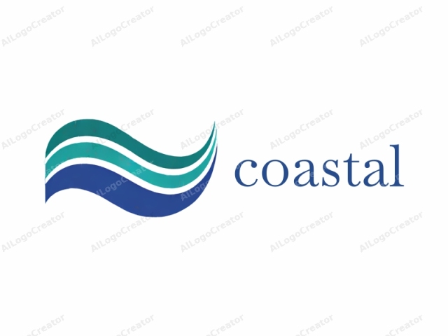 This is a minimalist logo composed of wavy lines against a plain white background. The design features three distinct wave-like lines in different shades of teal and blue, each slightly overlapped and flowing horizontally from left to right. The top-most wave is