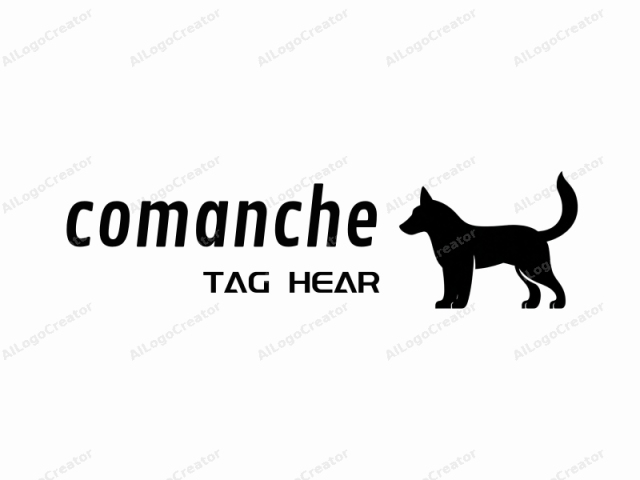 Dieses Logo-Bild ist eine schwarze Silhouette eines Hundes in einem stilisierten, minimalistischen Design. Der Hund steht im Seitenprofil, nach rechts gerichtet, und scheint eine mittelgroße bis große Rasse zu sein, wahrscheinlich ein Husky oder ein ähnlicher Typ.