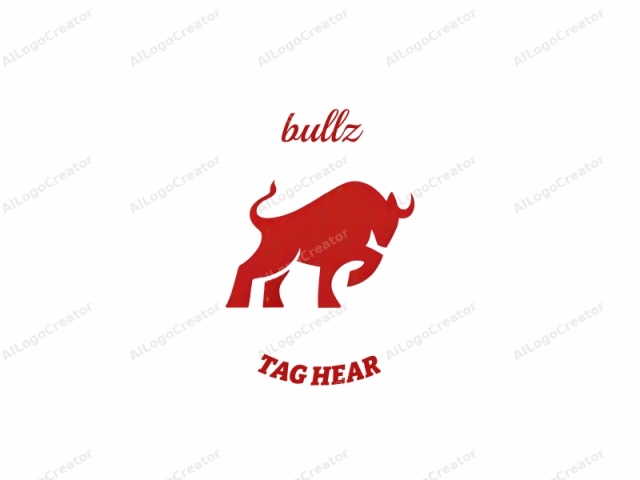 a stylized bull. The image features a minimalist, abstract design, showcasing a bull in profile. The bull is depicted using a solid red hue, set against a stark white background, which emphasizes its boldness and strength. The bull's body