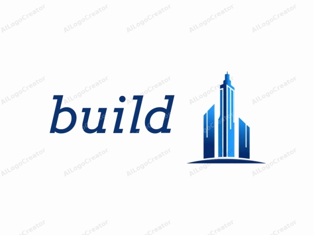 characterized by its clean and modern design. The logo features a stylized skyscraper rendered in blue, with a sleek and minimalist appearance. The skyscraper rises vertically, featuring a central, slender tower topped with a small spire, which is the