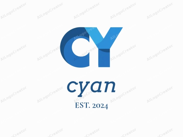 This is a minimalist, digital logo composed of three primary colors: white, blue, and a darker blue-gray. The design features a large, capital letter "C" at the bottom left, followed by a large, capital letter "Y"