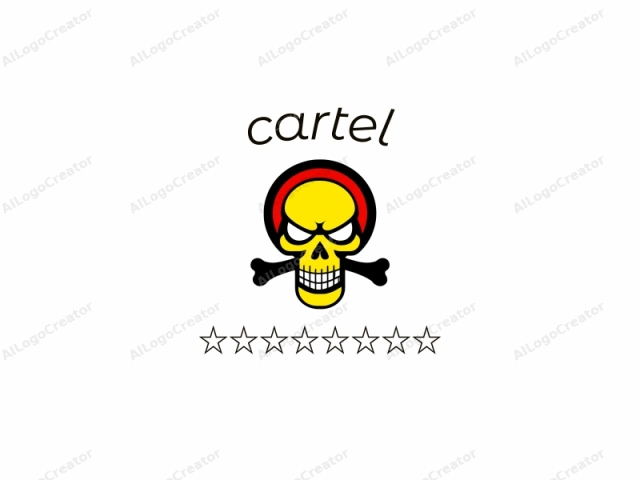 Este logotipo digital presenta una calavera humana estilizada con una sonrisa prominente y exagerada. La calavera está centrada y tiene un contorno negro grueso y audaz que le da una apariencia caricaturesca pero ligeramente amenazante. El fondo es blanco puro, lo que enfatiza los colores vivos.