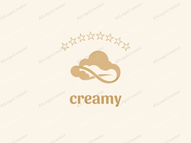 La imagen es un logo minimalista que presenta una representación estilizada y abstracta de una nube. El logo está renderizado en un color beige claro o dorado pálido, con bordes suaves y redondeados y un degradado suave. La nube tiene un diseño simple y fluido con