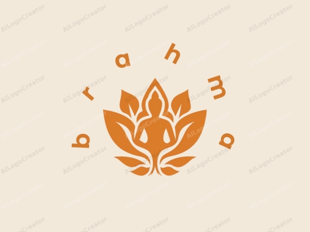 La imagen presenta un logo minimalista y estilizado que representa una figura de Buda sentado en un color naranja-marrón sobre un fondo beige. El Buda está centrado y se muestra en una posición serena y meditativa, con las manos descansando suavemente sobre los muslos.